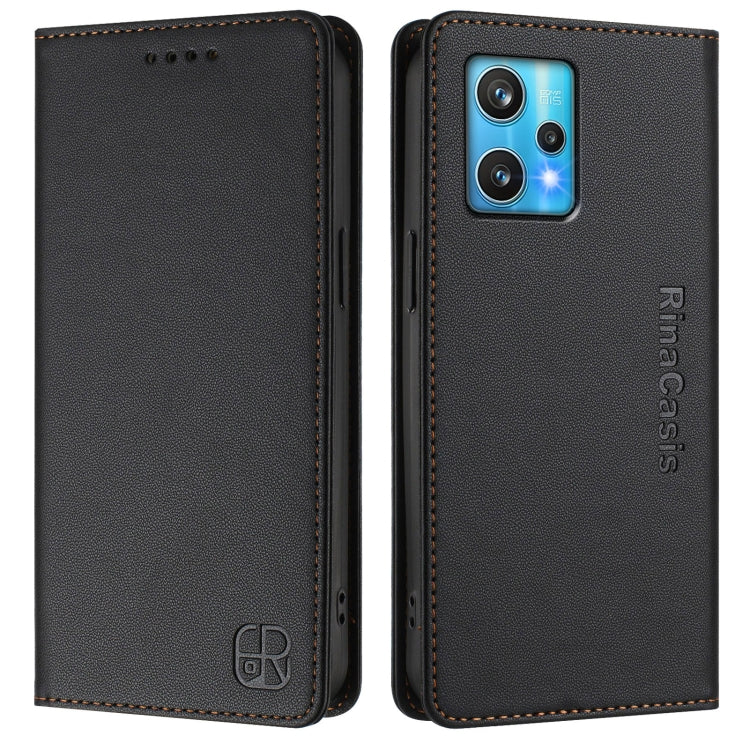 For Realme 9 Pro+ 5G / 9 4G Global RC01 Dual-Folded Magnetic Suction RFID Leather Phone Case