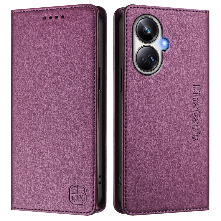 For Realme 10 Pro+ 5G RC01 Dual-Folded Magnetic Suction RFID Leather Phone Case