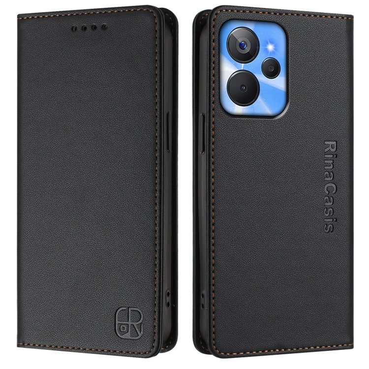 For Realme 10T 5G / 10s 5G / 9i 5G Indian RC01 Dual-Folded Magnetic Suction RFID Leather Phone Case