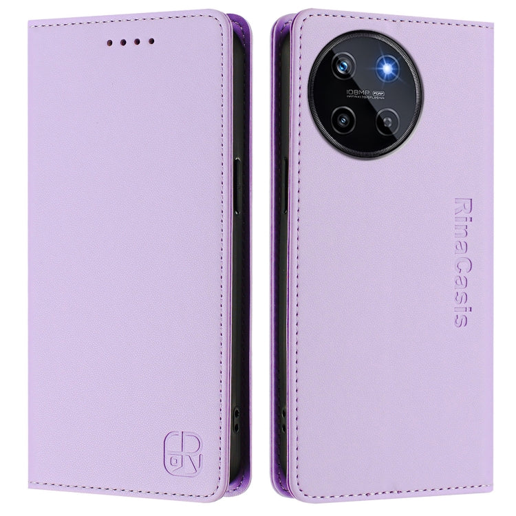 For Realme 11 4G Global RC01 Dual-Folded Magnetic Suction RFID Leather Phone Case