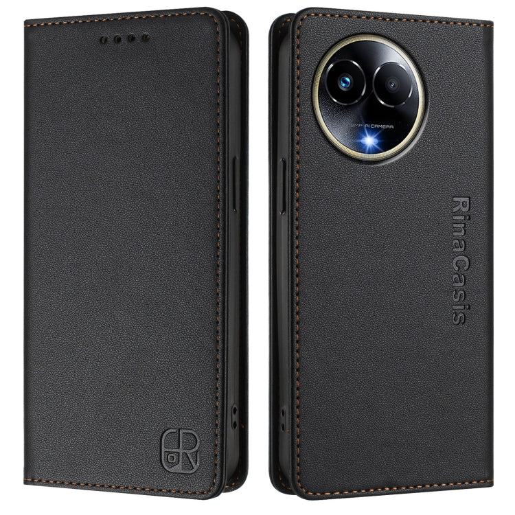 For Realme 11 5G Global / 11X 5G RC01 Dual-Folded Magnetic Suction RFID Leather Phone Case