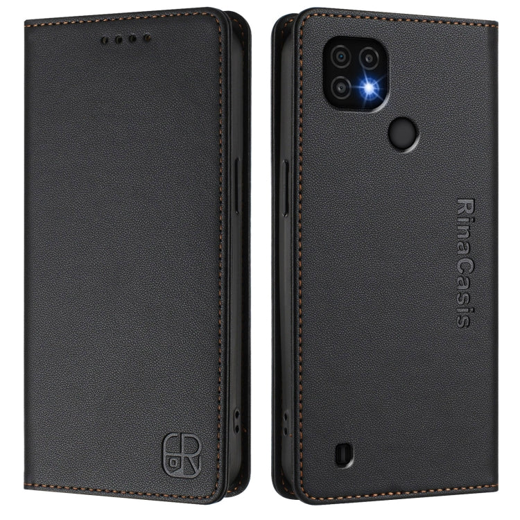 For Realme C20 / C11 2021 / C21 RC01 Dual-Folded Magnetic Suction RFID Leather Phone Case