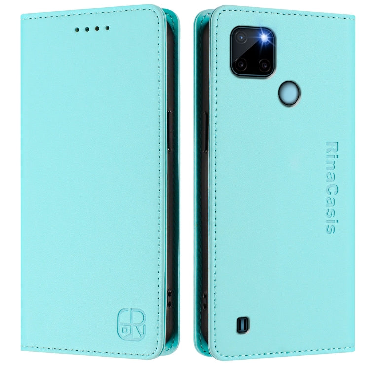 For Realme C21Y RC01 Dual-Folded Magnetic Suction RFID Leather Phone Case