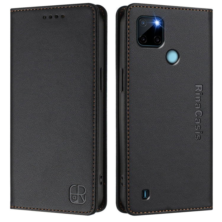 For Realme C21Y RC01 Dual-Folded Magnetic Suction RFID Leather Phone Case