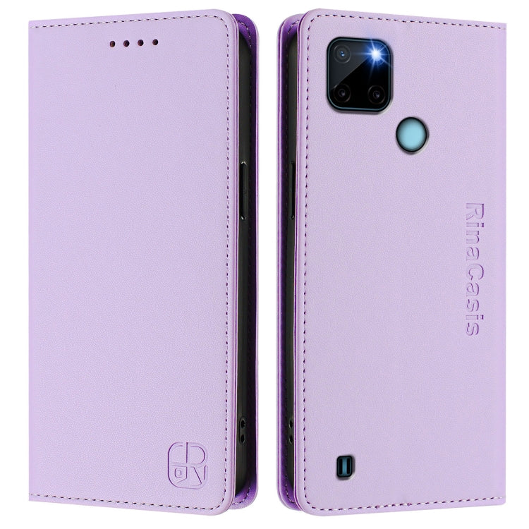For Realme C21Y RC01 Dual-Folded Magnetic Suction RFID Leather Phone Case
