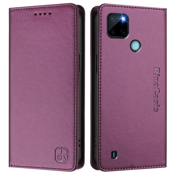 For Realme C21Y RC01 Dual-Folded Magnetic Suction RFID Leather Phone Case