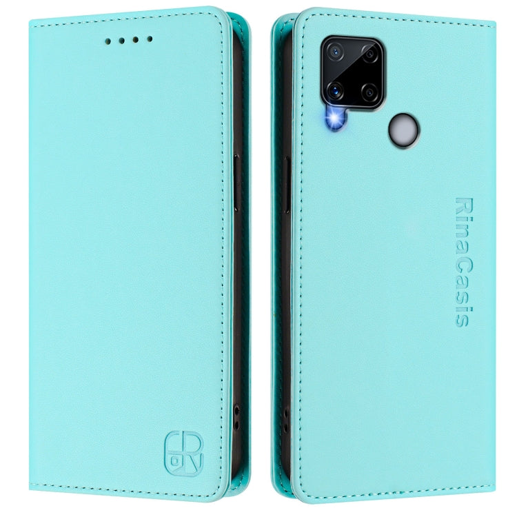 For Realme C25 / C15 / C12 / C25s RC01 Dual-Folded Magnetic Suction RFID Leather Phone Case