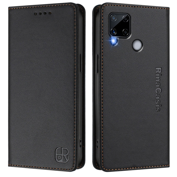 For Realme C25 / C15 / C12 / C25s RC01 Dual-Folded Magnetic Suction RFID Leather Phone Case