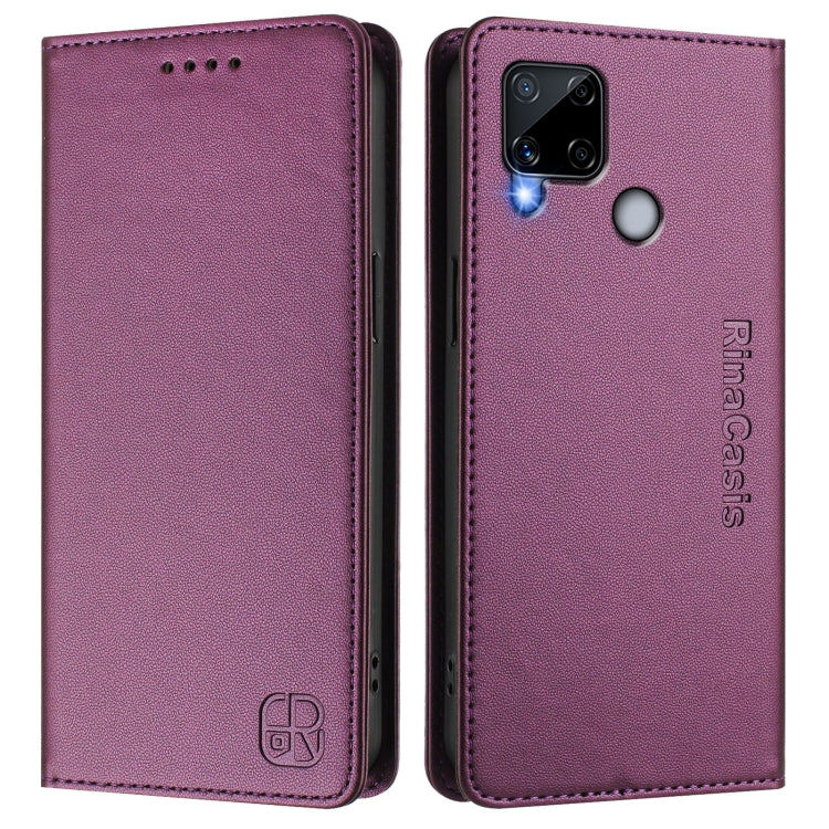 For Realme C25 / C15 / C12 / C25s RC01 Dual-Folded Magnetic Suction RFID Leather Phone Case