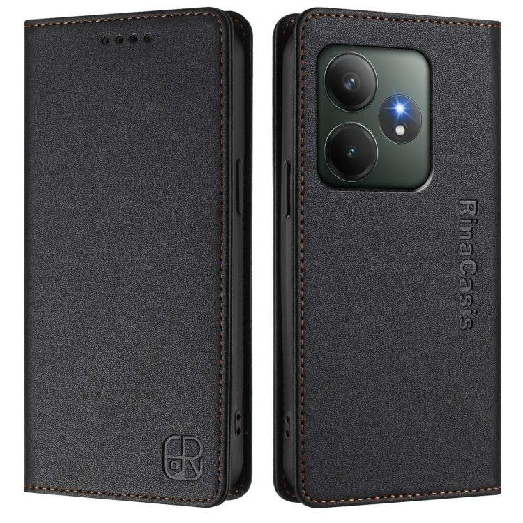 For Realme GT 6 5G / GT 6T 5G Global RC01 Dual-Folded Magnetic Suction RFID Leather Phone Case