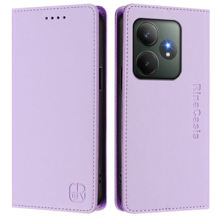 For Realme GT 6 5G / GT 6T 5G Global RC01 Dual-Folded Magnetic Suction RFID Leather Phone Case