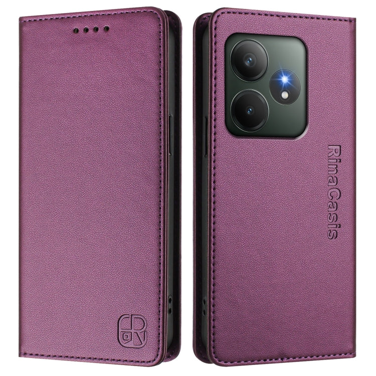 For Realme GT 6 5G / GT 6T 5G Global RC01 Dual-Folded Magnetic Suction RFID Leather Phone Case
