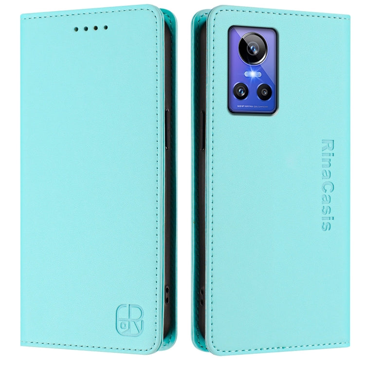 For Realme GT Neo 3 RC01 Dual-Folded Magnetic Suction RFID Leather Phone Case