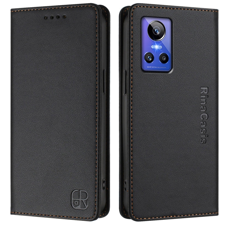 For Realme GT Neo 3 RC01 Dual-Folded Magnetic Suction RFID Leather Phone Case