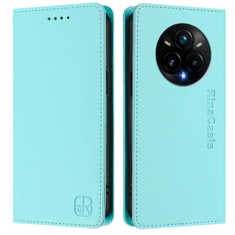 For Realme 14 Pro+ 5G RC01 Dual-Folded Magnetic Suction RFID Leather Phone Case