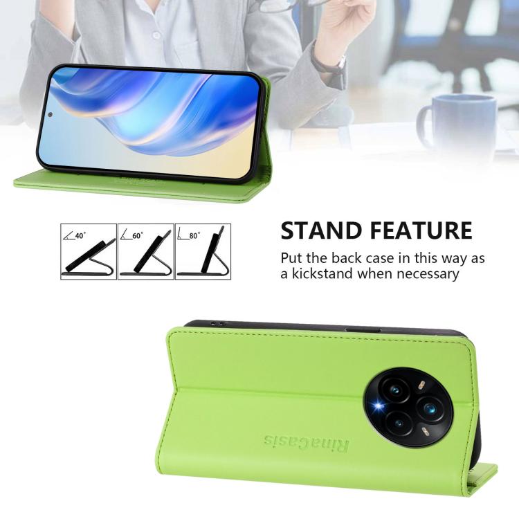 For Realme 14 Pro+ 5G RC01 Dual-Folded Magnetic Suction RFID Leather Phone Case