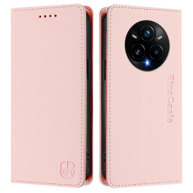 For Realme 14 Pro+ 5G RC01 Dual-Folded Magnetic Suction RFID Leather Phone Case