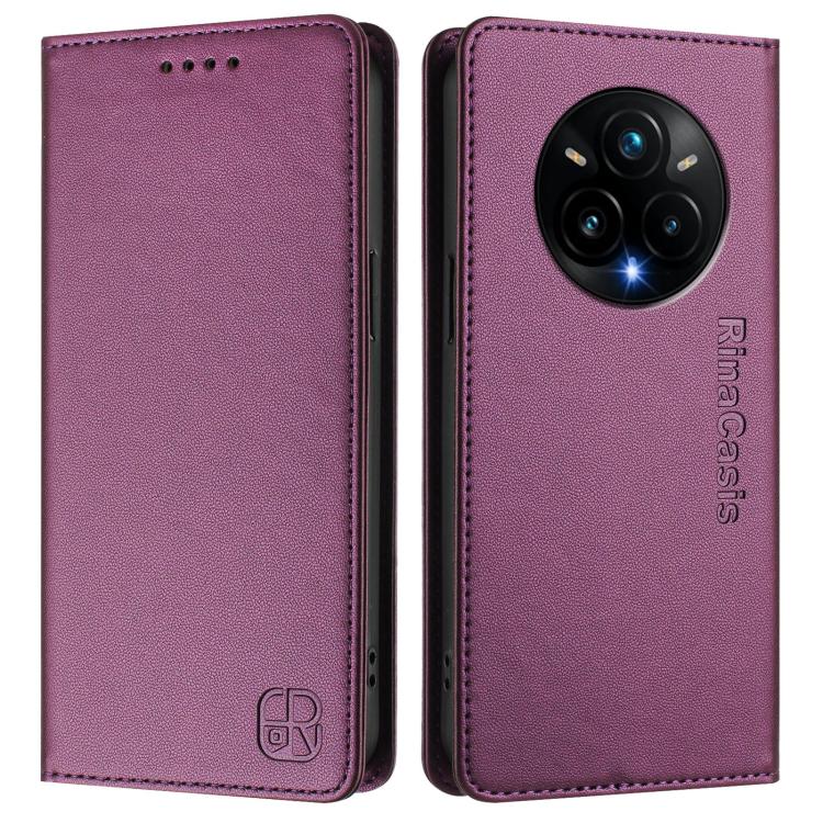 For Realme 14 Pro+ 5G RC01 Dual-Folded Magnetic Suction RFID Leather Phone Case