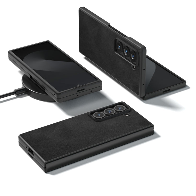 For Samsung Galaxy Z Fold Special Black Edge Two-color Calf Texture PU Phone Case