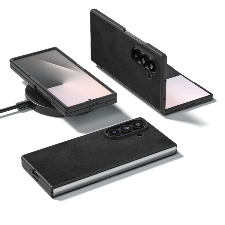 For Samsung Galaxy Z Fold7 5G Black Edge Two-color Calf Texture PU Phone Case