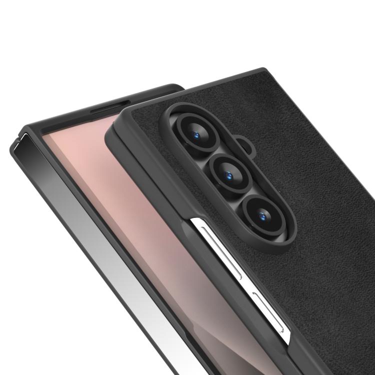 For Samsung Galaxy Z Fold7 5G Black Edge Two-color Calf Texture PU Phone Case