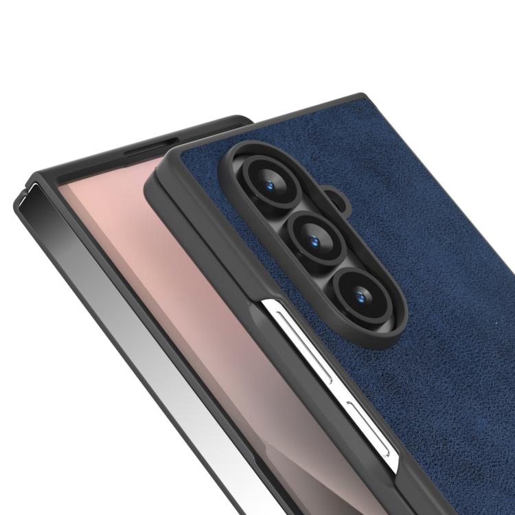 For Samsung Galaxy Z Fold7 5G Black Edge Two-color Calf Texture PU Phone Case