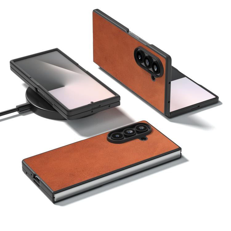 For Samsung Galaxy Z Fold7 5G Black Edge Two-color Calf Texture PU Phone Case