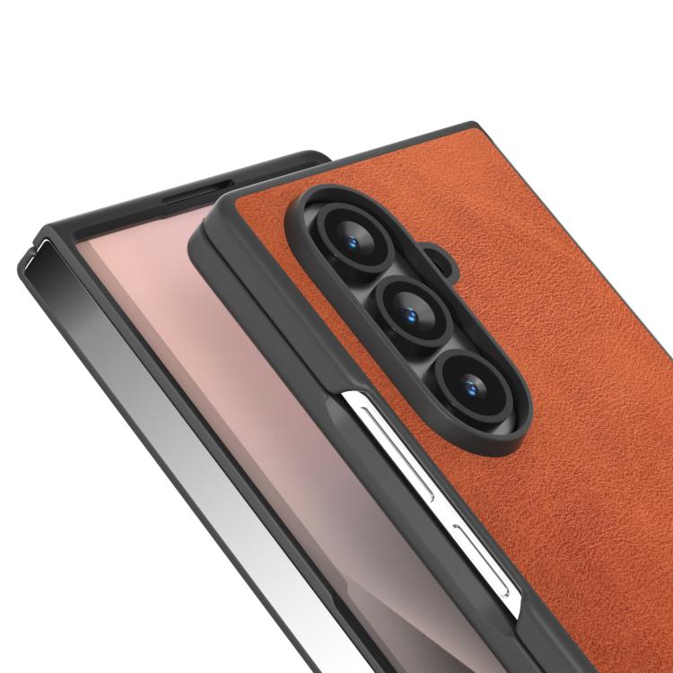 For Samsung Galaxy Z Fold7 5G Black Edge Two-color Calf Texture PU Phone Case