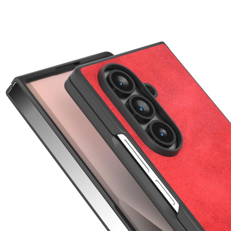For Samsung Galaxy Z Fold7 5G Black Edge Two-color Calf Texture PU Phone Case