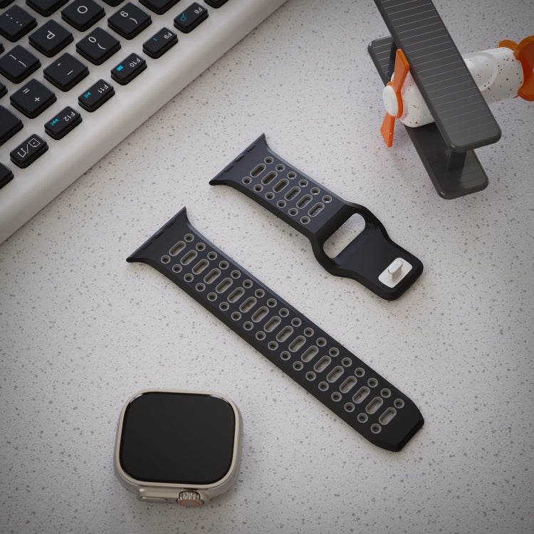 For Apple Watch 46mm / 49mm / 45mm / 44mm Single Nail Dual-Color Multi-hole Silicone Watch Band