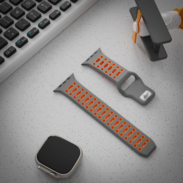 For Apple Watch 46mm / 49mm / 45mm / 44mm Single Nail Dual-Color Multi-hole Silicone Watch Band
