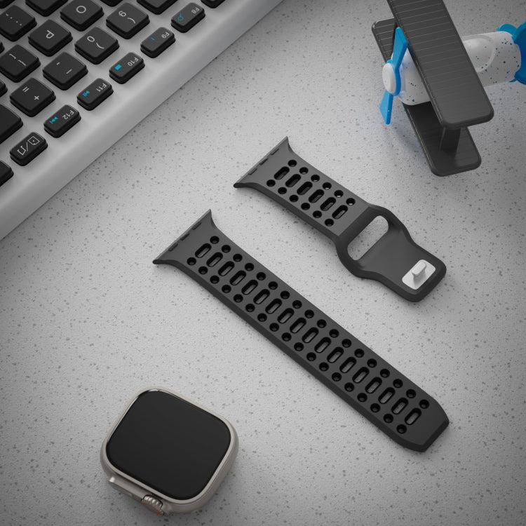 For Apple Watch 46mm / 49mm / 45mm / 44mm Single Nail Dual-Color Multi-hole Silicone Watch Band