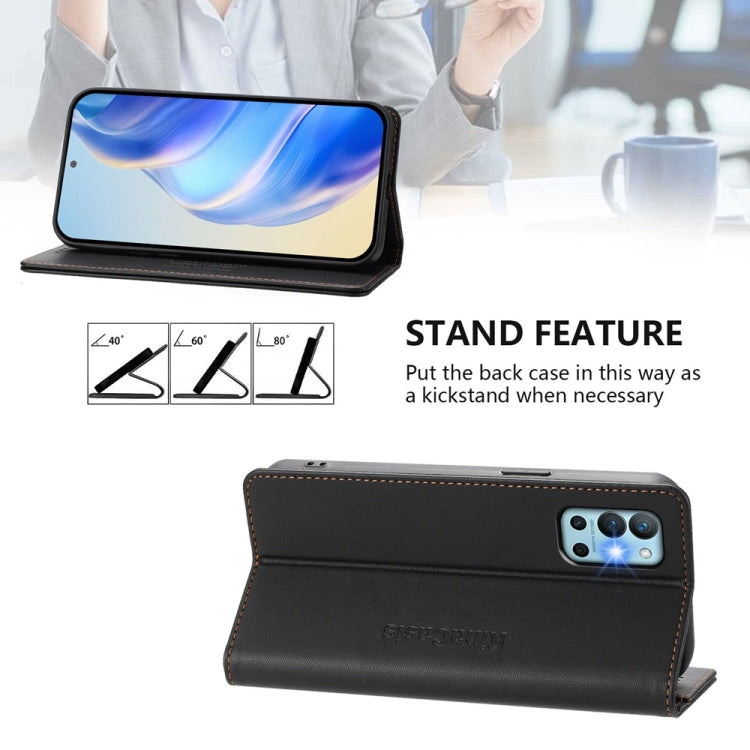 For OnePlus 9R / OnePlus 8T RC01 Dual-Folded Magnetic Suction RFID Leather Phone Case