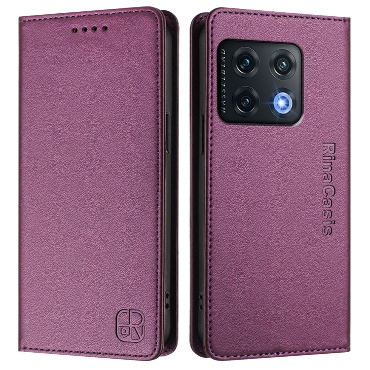 For OnePlus 10 Pro RC01 Dual-Folded Magnetic Suction RFID Leather Phone Case