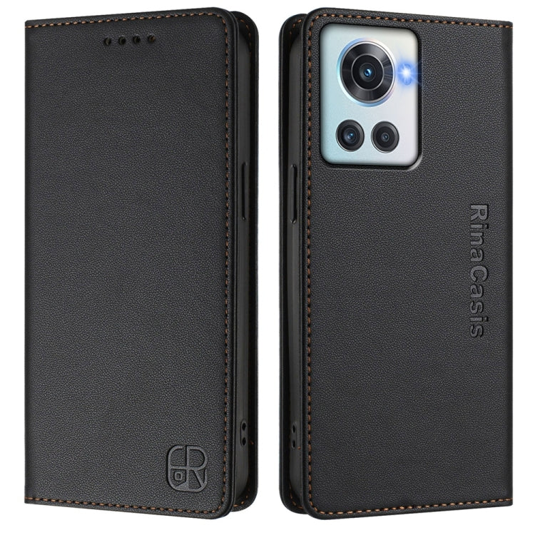 For OnePlus 10R / OnePlus Ace RC01 Dual-Folded Magnetic Suction RFID Leather Phone Case