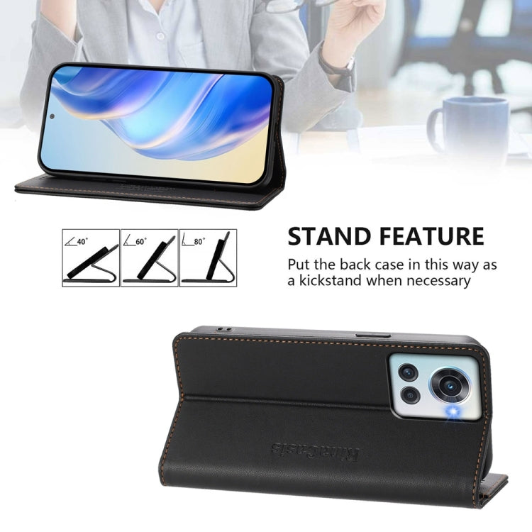 For OnePlus 10R / OnePlus Ace RC01 Dual-Folded Magnetic Suction RFID Leather Phone Case