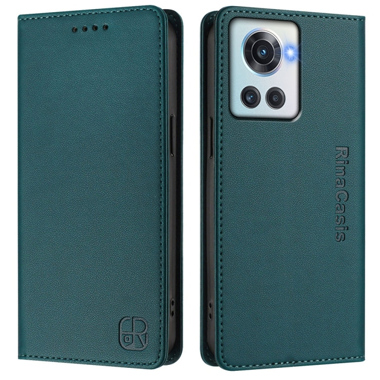 For OnePlus 10R / OnePlus Ace RC01 Dual-Folded Magnetic Suction RFID Leather Phone Case