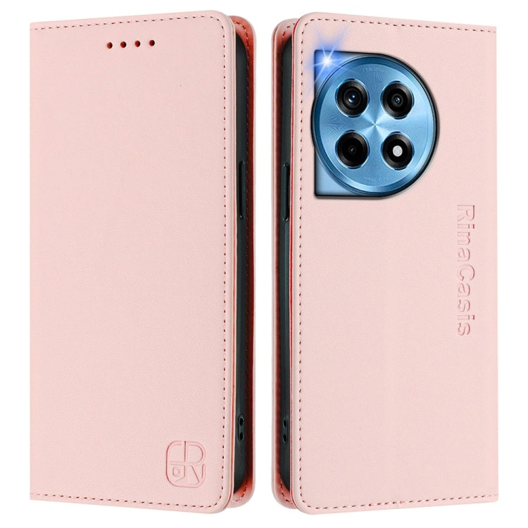 For OnePlus 12R RC01 Dual-Folded Magnetic Suction RFID Leather Phone Case