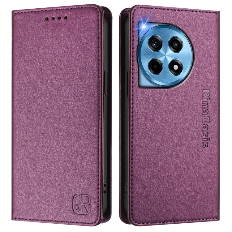 For OnePlus 12R RC01 Dual-Folded Magnetic Suction RFID Leather Phone Case