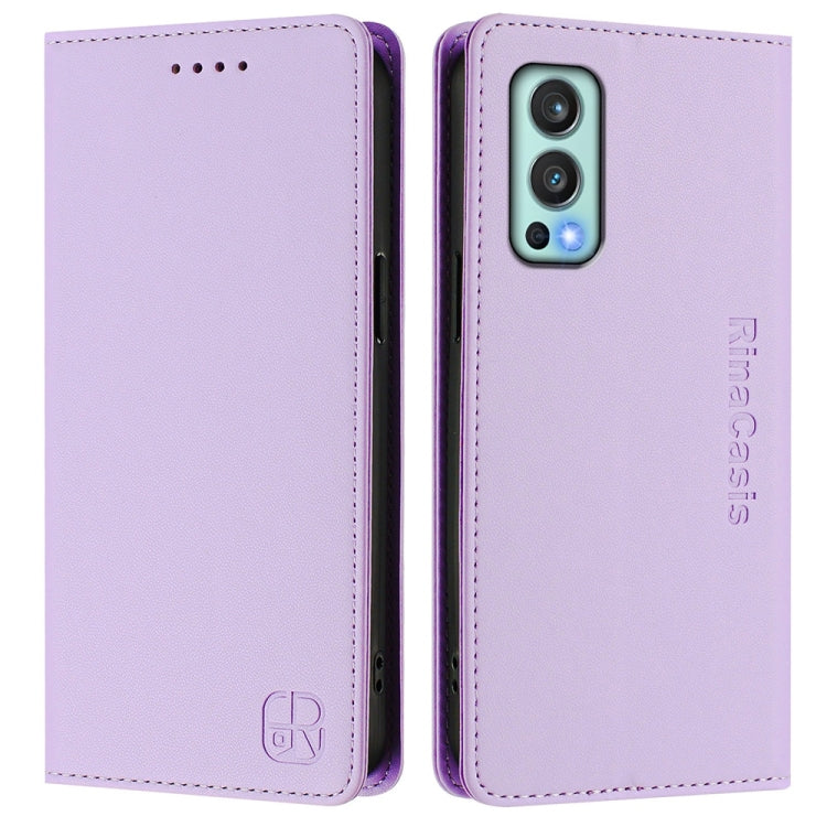 For OnePlus Nord 2 5G RC01 Dual-Folded Magnetic Suction RFID Leather Phone Case