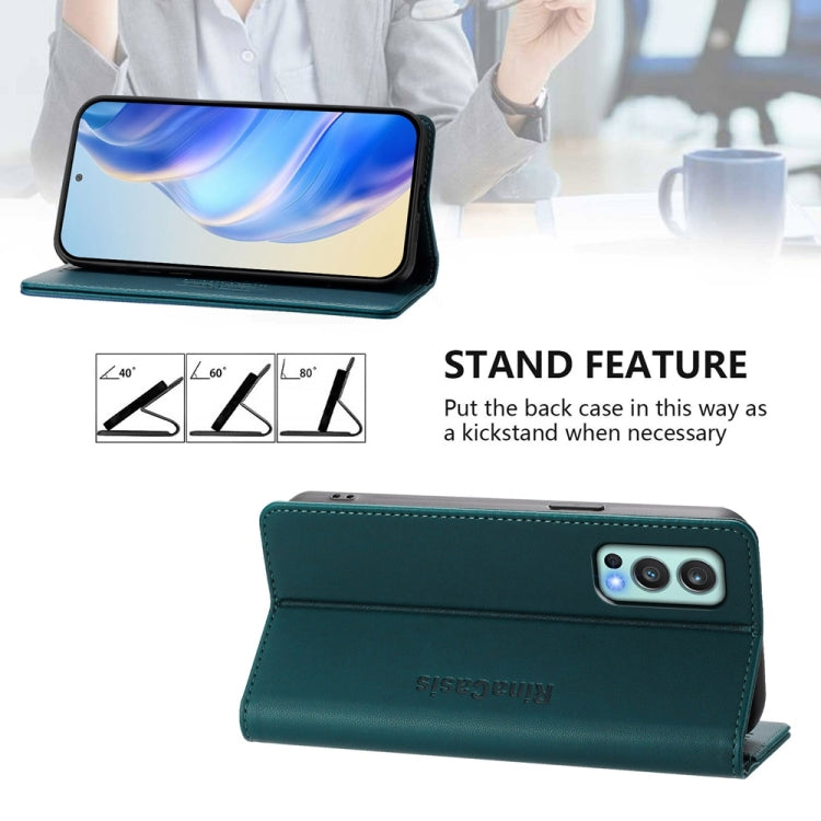 For OnePlus Nord 2 5G RC01 Dual-Folded Magnetic Suction RFID Leather Phone Case