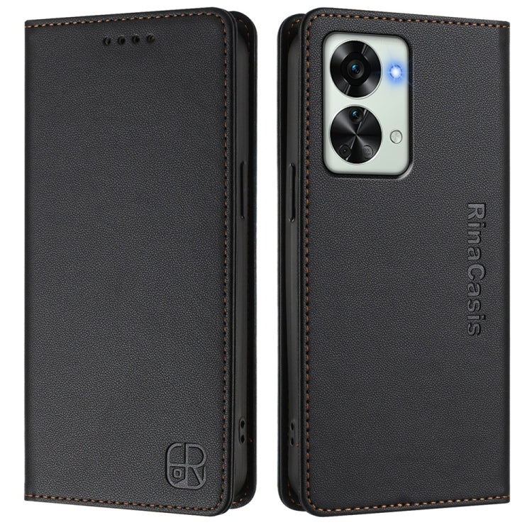 For OnePlus Nord 2T RC01 Dual-Folded Magnetic Suction RFID Leather Phone Case