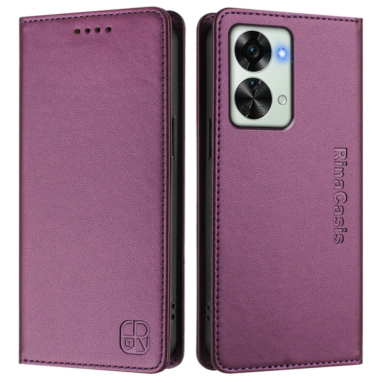 For OnePlus Nord 2T RC01 Dual-Folded Magnetic Suction RFID Leather Phone Case