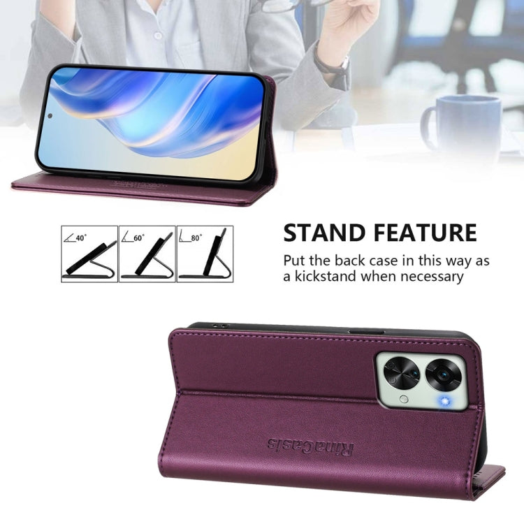 For OnePlus Nord 2T RC01 Dual-Folded Magnetic Suction RFID Leather Phone Case