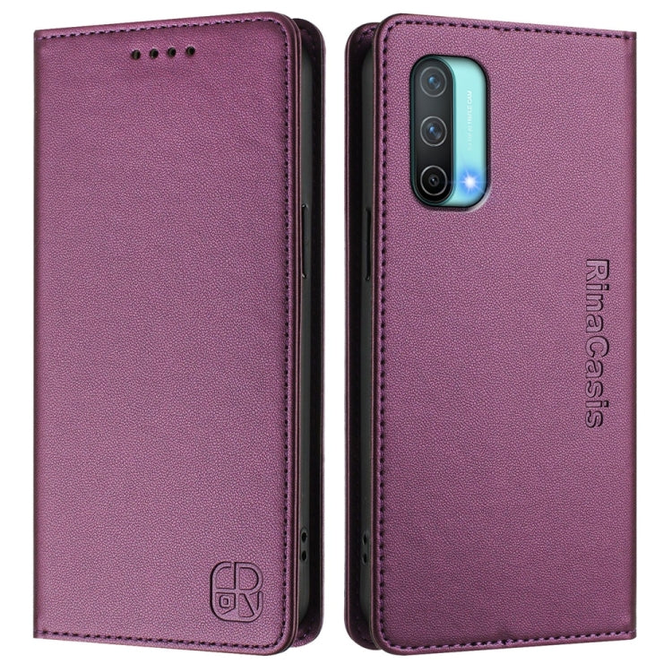 For OnePlus Nord CE 5G RC01 Dual-Folded Magnetic Suction RFID Leather Phone Case