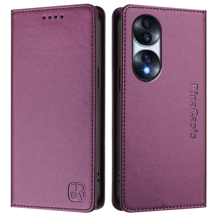 For Honor 70 Pro RC01 Dual-Folded Magnetic Suction RFID Leather Phone Case