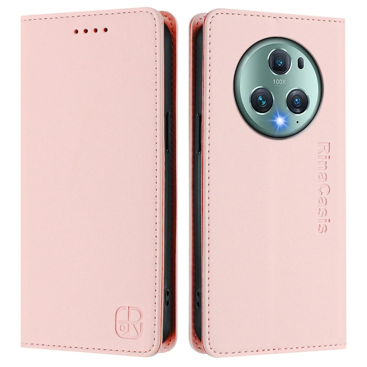 For Honor Magic5 Pro RC01 Dual-Folded Magnetic Suction RFID Leather Phone Case