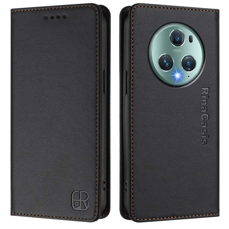 For Honor Magic5 Pro RC01 Dual-Folded Magnetic Suction RFID Leather Phone Case