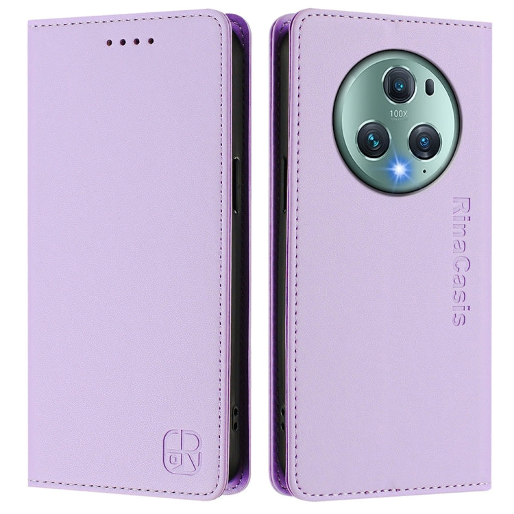 For Honor Magic5 Pro RC01 Dual-Folded Magnetic Suction RFID Leather Phone Case