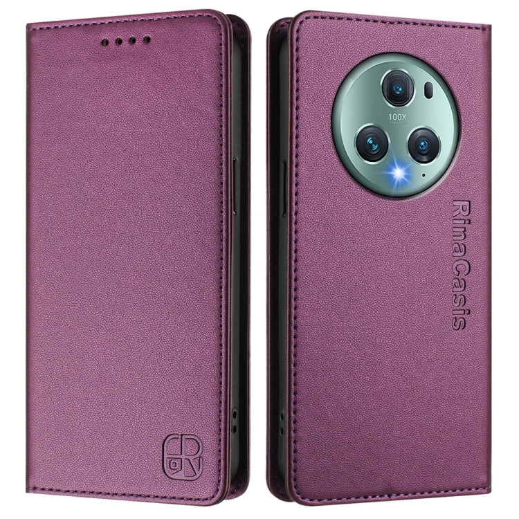 For Honor Magic5 Pro RC01 Dual-Folded Magnetic Suction RFID Leather Phone Case
